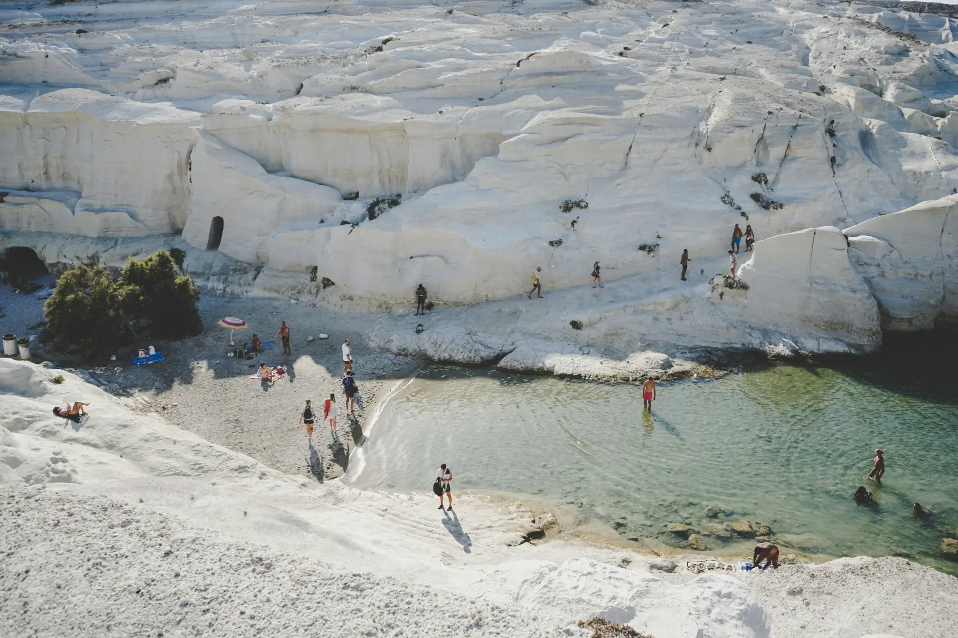 Milos white rocks and sea